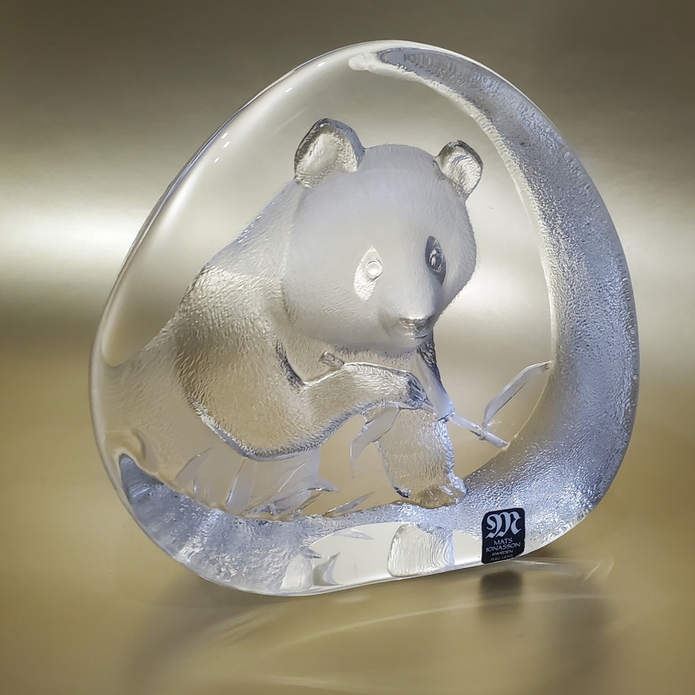 Mats Jonasson Sweden πΈπͺ Lead Crystal Panda πΌ 4 1/2" Art Glass Signed Numbered - Picture 3 of 16